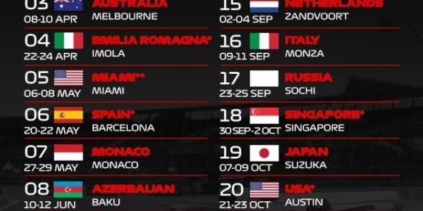 开云-2022F1赛程公布 中国大奖赛三度缺席新增迈阿密站